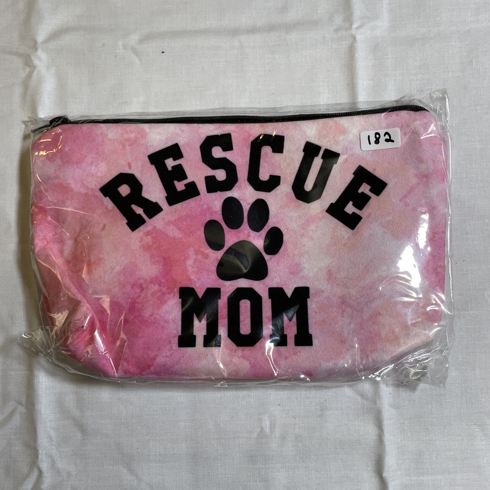 The Pouch Rescue Mom Cosmetic Bag Womens OS Pink New Watercolor Paw Print Zipper